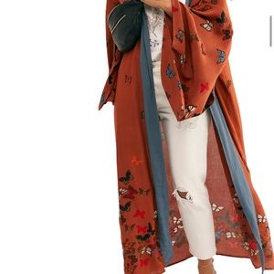 Free People terra cotta butterfly print duster O/S